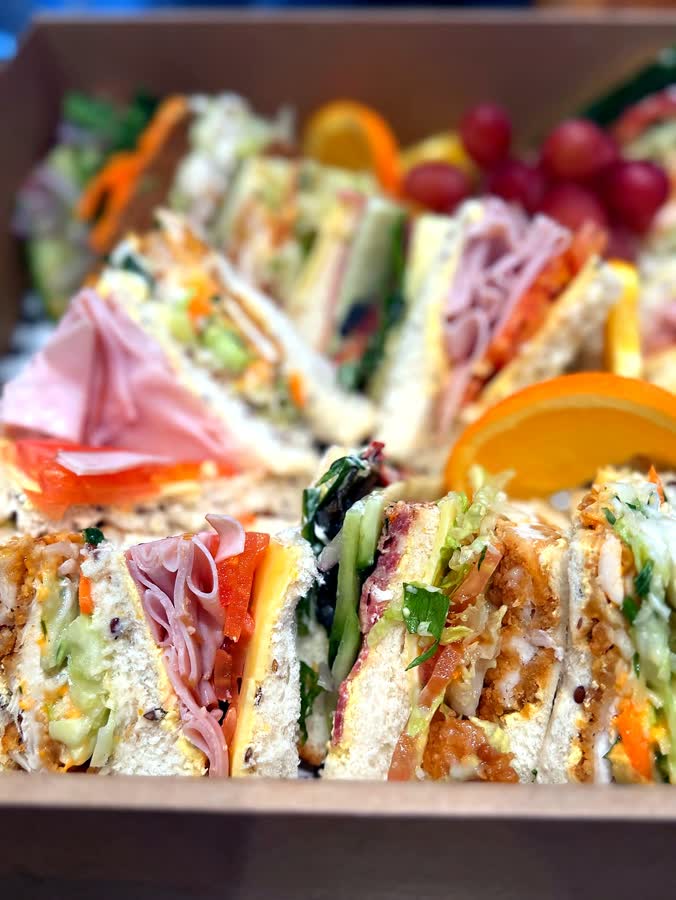 Assorted sandwich platter on sliced bread and turkish