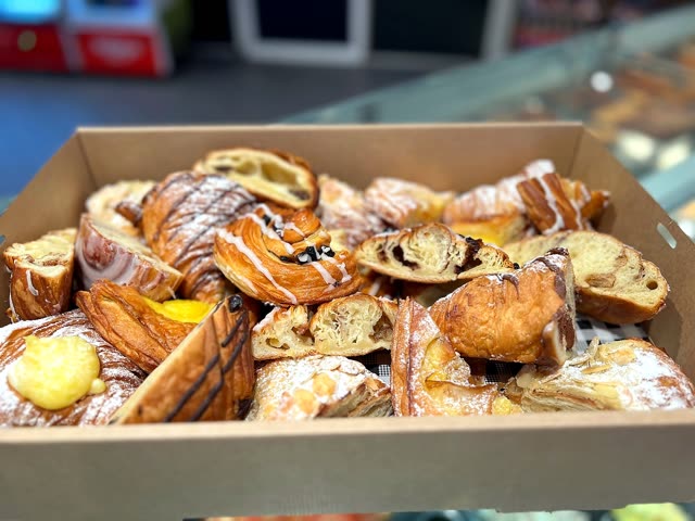 Box of croissants and danishes