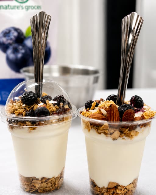 Yoghurt cups with granola and berries
